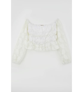 Breeze Kız Çocuk Uzun Kollu Dantelli Crop Bluz Yaprak Desenli 9-14 Yaş, Beyaz