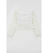Breeze Kız Çocuk Uzun Kollu Dantelli Crop Bluz Yaprak Desenli 9-14 Yaş, Beyaz