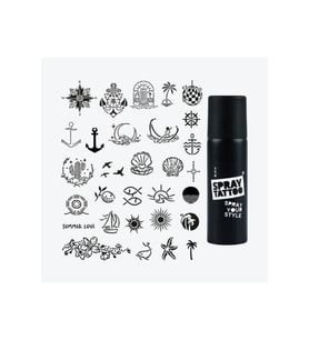 Bodrum City Pack Spray Tattoo Geçici Dövme Seti 30 Desen 1 Siyah Sprey