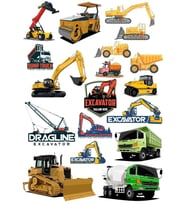 İş Makineleri Sticker Set-3 17 Parça Telefon, Tablet, Defter, Laptop Sticker