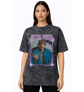 Tasarım Justin Bieber Şarkıcı Baskılı Unisex Oversize Vintage Yıkamalı Tişört