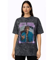 Tasarım Justin Bieber Şarkıcı Baskılı Unisex Oversize Vintage Yıkamalı Tişört