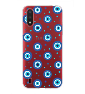 PrintiFy Samsung Galaxy A01 ile Uyumlu 1mm Slim Fit Nazar Boncuğu 1 Baskılı Şeffaf  Kılıf