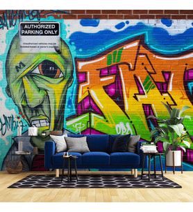 Grafitti Mavi Yeşil Temalı Duvar Kağıdı