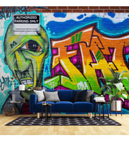 Grafitti Mavi Yeşil Temalı Duvar Kağıdı