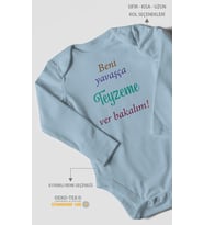Beni Yavaşça Teyzeme Ver Bakalım Baskılı Bebek Zıbını – Çıtçıtlı Body  %100 Pamuk Uzun Kol (Bebek Mavisi)