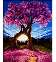 50x65 cm - Pembe Dilek Ağacı ve Manzara Sayılarla Boyama Hobi Seti Çerçeveli Tuval