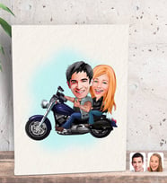 BK Gift Kişiye Özel Motorcu Sevgililer Karikatürlü Dekoratif Mini Kanvas Tablo 15x20cm-1