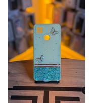 Redmi 9C Uyumlu Kelebek Figürlü Simli Parlak Telefon Kılıfı (Yeşil)