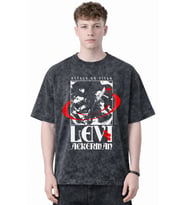 Tasarım Levi Ackerman Attack On Titan Anime Baskılı Unisex Oversize Eskitme Yıkamalı Tişört