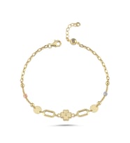 14 Ayar Altın Lucky Clover Yonca Figürlü Şans Bileklik 17-20 cm