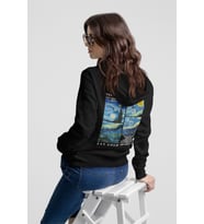 Unisex Oversize Hoodie – Van Gogh Starry Night Baskılı Kapüşonlu Sweatshirt, Rahat Kalıp (Siyah)