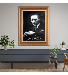 Altın Paspartulu Atatürk  Çerçeveli Tablo C313 (Gold)