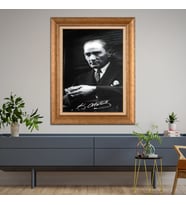 Altın Paspartulu Atatürk  Çerçeveli Tablo C313 (Gold)