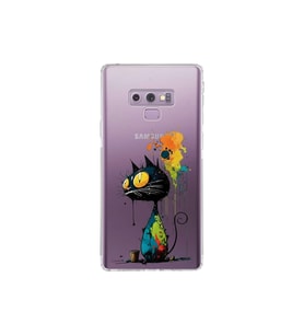Samsung Galaxy Note 9 ile Uyumlu Splash Kedi Tasarımlı Şeffaf Silikon Kılıf