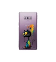 Samsung Galaxy Note 9 ile Uyumlu Splash Kedi Tasarımlı Şeffaf Silikon Kılıf