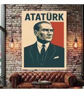 ATATÜRK KARAKALEM KANVAS TABLO EV DUVAR SALON OFİS DÜKKAN İŞ YERİ HEDİYELİK DEKARASYON SÜSÜ (Çok Renkli)