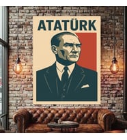 ATATÜRK KARAKALEM KANVAS TABLO EV DUVAR SALON OFİS DÜKKAN İŞ YERİ HEDİYELİK DEKARASYON SÜSÜ (Çok Renkli)
