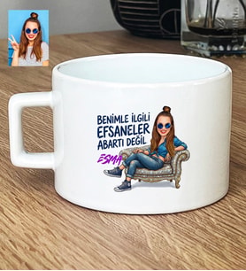 Kişiye Özel Karikatürlü Benimle İlgili Efsaneler Lüks Fincan Doğum Günü Hediyesi
