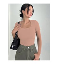 Rooted-Kadın Kare Yaka T-shirt & Bluz , Likralı Fitilli Kaşkorse Kumaş