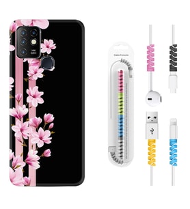 INFINIX Hot 8 9 10 11S Hot 10 Play 10T Kılıf Kablo Koruma Spiral Silikon Pink Flowers 3 1393