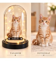 Fotoğraftan Kişiye Özel Kedi Karikatürlü 18 cm MDF Fanus Biblo - Kişiye Özel Hediye
