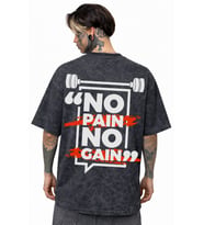No Pain No Gain Yazılı Sporcu Gym Fitness Sırt Baskılı Unisex Oversize Eskitme Yıkamalı Tişört