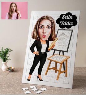 Karikatürlü Mimar Kadın Kişiye Özel Puzzle