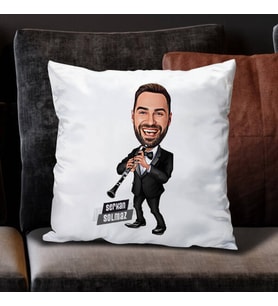 Kişiye Özel Klarnet Çalan Erkek Karikatürlü Yastık
