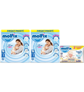 Molfix Bebek Bezi Beden:1 (2-5KG) Yeni Doğan 164 Adet Ekonomik Fırsat Pk + 3 Adet Islak Mendil
