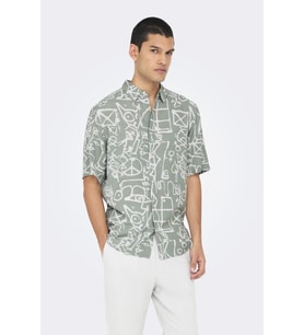 ONSBUD LIFE SS SLIM AOP VISC/LIN SHIRT (Açık Yeşil)
