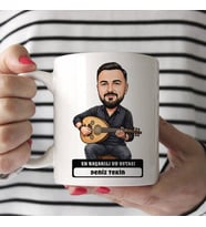 Ud Ustası Müzisyen Erkek Karikatürlü Kupa Bardak