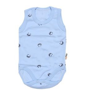 Unisex Mavi Gülücük Baskılı Askılı Zıbın