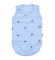 Unisex Mavi Gülücük Baskılı Askılı Zıbın