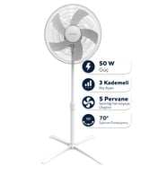 Kumtel Beyaz 16 inç Ayaklı Vantilatör 50 W, 5 Pervaneli, 3 Kademeli, 121 cm Yükseklik