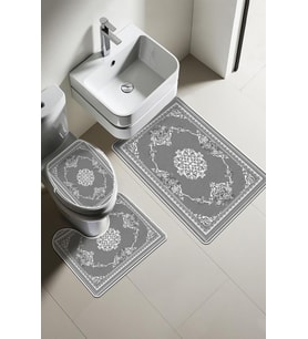 Modern Desenli Dijital Baskı 3’lü Banyo Paspas Takımı Yıkanabilir Kaymaz Tabanlı Klozet Takımı KLZ0057 (Çok Renkli)