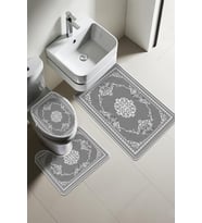 Modern Desenli Dijital Baskı 3’lü Banyo Paspas Takımı Yıkanabilir Kaymaz Tabanlı Klozet Takımı KLZ0057 (Çok Renkli)