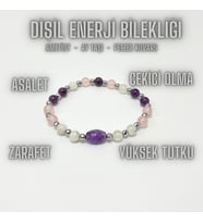 SERTİFİKALI Dişil Enerji Doğal Taş Bileklik - Ay Taşı - Pembe Kuvars - Ametist