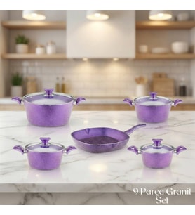 ARZU ÇELİK 9 Parça Granit Set Cam Kapak - Violet