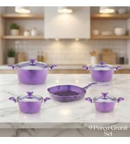 ARZU ÇELİK 9 Parça Granit Set Cam Kapak - Violet