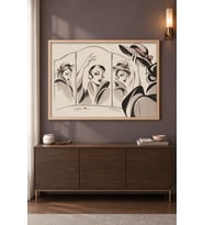 Üç Kanatlı Ayna Art Deco Kadınlar Ahşap Çerçeveli Duvar Tablosu