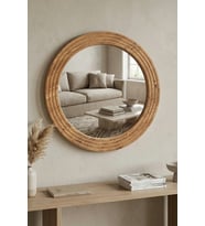 Antik Ahşap Dekoratif Ayna Yuvarlak Ayna Duvar Aynası Banyo Lavabo Aynası - 69 Cm