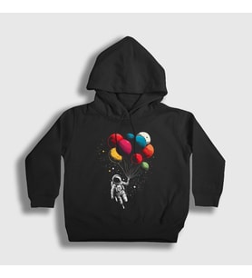 Presmono Unisex Çocuk Siyah Astronot Balon Astronaut Balloon Kapüşonlu Sweatshirt 420110tt