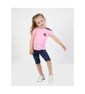 Kız Bebek Kaprili Kısa Kollu Apolet Baskılı Yazlık Basic Alt-Üst Takım 6-24 ay (Pembe)