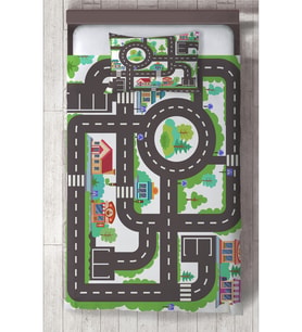MEKTA HOME BEBEK VE ÇOCUK ODASI Otopark ve Yol Desenli Yatak Örtüsü