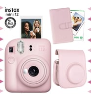 Instax mini 12 Pembe Fotoğraf Makinesi-10'lu Film-Laporta Albüm ve Deri Kılıf Seti