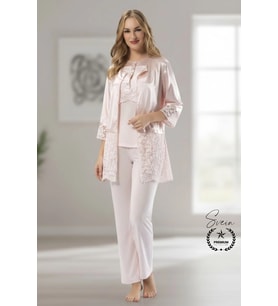 #Pijama Pudra Penye Kadın Pijama Takımı Rahat Ev Giyim Günlük ve Çeyizlik Nefes Alabilen Yumuşak