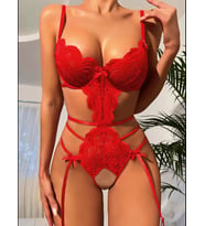 Fantezia Night Kadın Kırmızı Özel Bölgesi Açık Dantelli Jartiyer Kostüm 2256