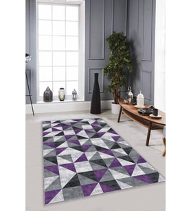 Mor Geometrik Kaymaz Tabanlı Makinede Yıkanabilir Halı PR05 - 100 x 160 cm