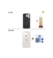 iPhone 15 Pro Beyaz Titanyum Arka Kapak Arka Cam Batarya Kapağı Lazer Kesim Kapak Pil Kapağı + B-7000 Yapıştırıcı + Tamir Seti